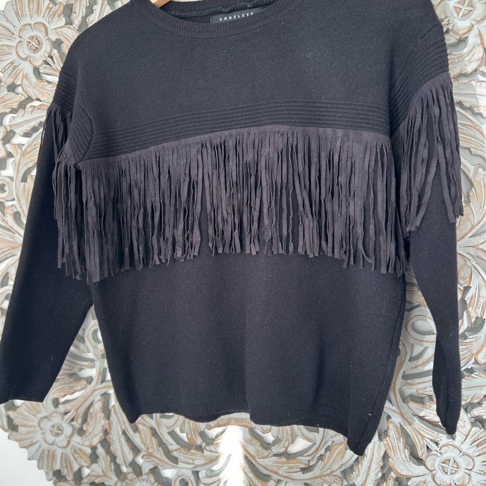 Angel Eye Black Western Country Fringe Sweater – Size Small